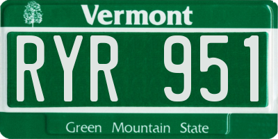 VT license plate RYR951