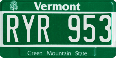 VT license plate RYR953