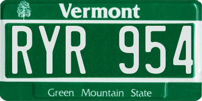 VT license plate RYR954