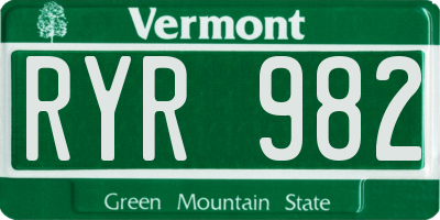 VT license plate RYR982