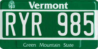 VT license plate RYR985