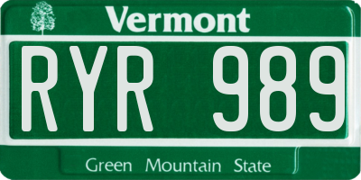 VT license plate RYR989
