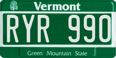 VT license plate RYR990