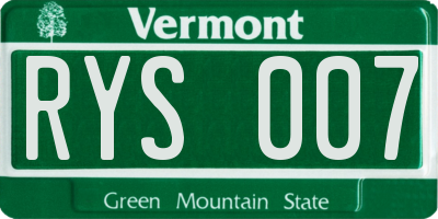 VT license plate RYS007