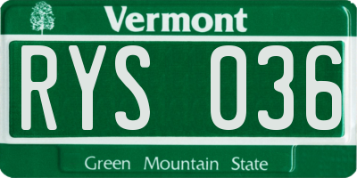 VT license plate RYS036
