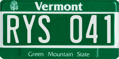 VT license plate RYS041