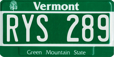 VT license plate RYS289