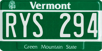 VT license plate RYS294