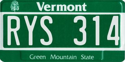 VT license plate RYS314