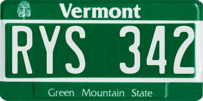 VT license plate RYS342