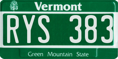 VT license plate RYS383