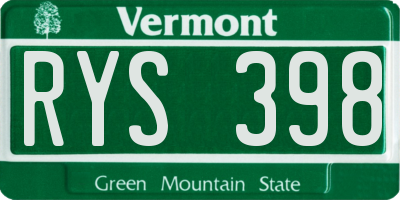 VT license plate RYS398