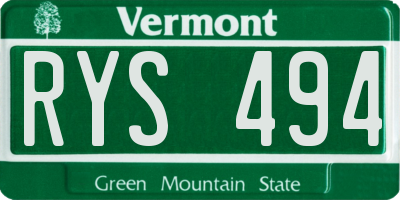 VT license plate RYS494