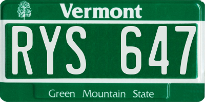VT license plate RYS647