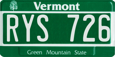 VT license plate RYS726