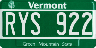 VT license plate RYS922