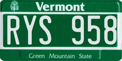 VT license plate RYS958