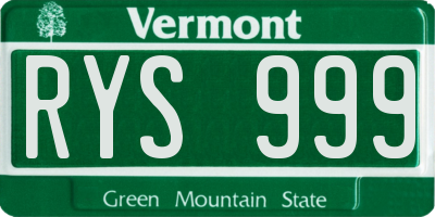 VT license plate RYS999