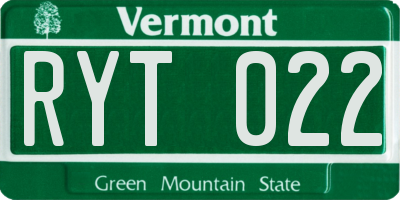 VT license plate RYT022
