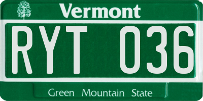 VT license plate RYT036