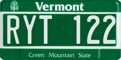 VT license plate RYT122
