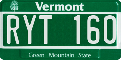 VT license plate RYT160