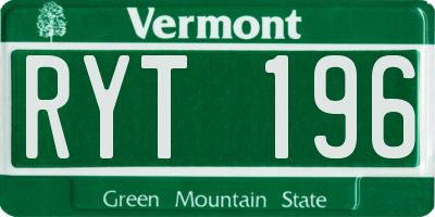 VT license plate RYT196