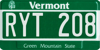 VT license plate RYT208
