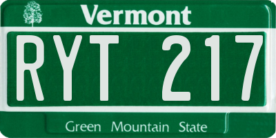 VT license plate RYT217