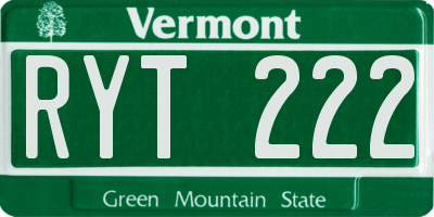VT license plate RYT222