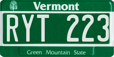 VT license plate RYT223