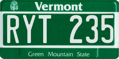 VT license plate RYT235