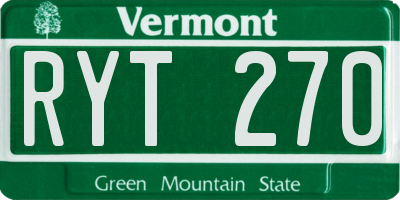 VT license plate RYT270