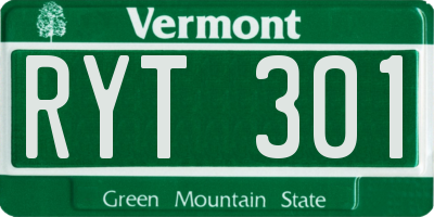 VT license plate RYT301