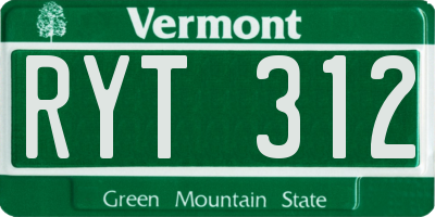 VT license plate RYT312