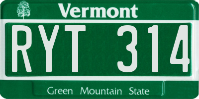 VT license plate RYT314