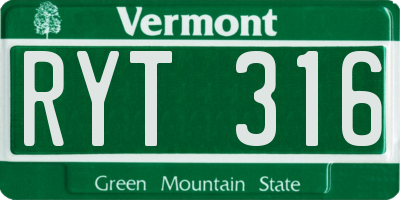 VT license plate RYT316