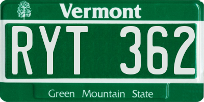 VT license plate RYT362