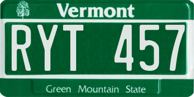 VT license plate RYT457
