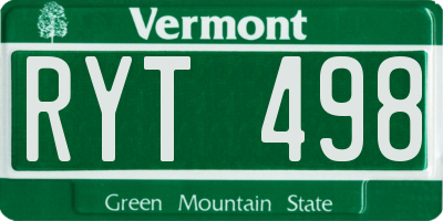 VT license plate RYT498