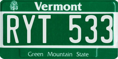 VT license plate RYT533