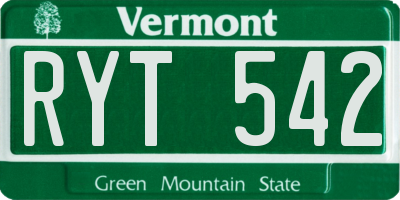 VT license plate RYT542