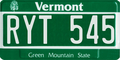 VT license plate RYT545
