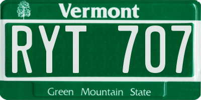 VT license plate RYT707