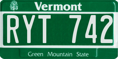VT license plate RYT742