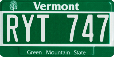 VT license plate RYT747