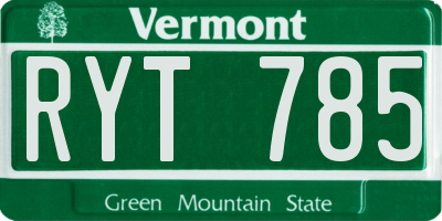 VT license plate RYT785