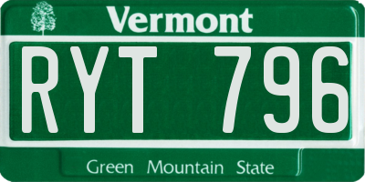 VT license plate RYT796