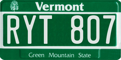 VT license plate RYT807