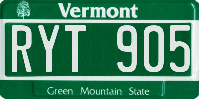 VT license plate RYT905